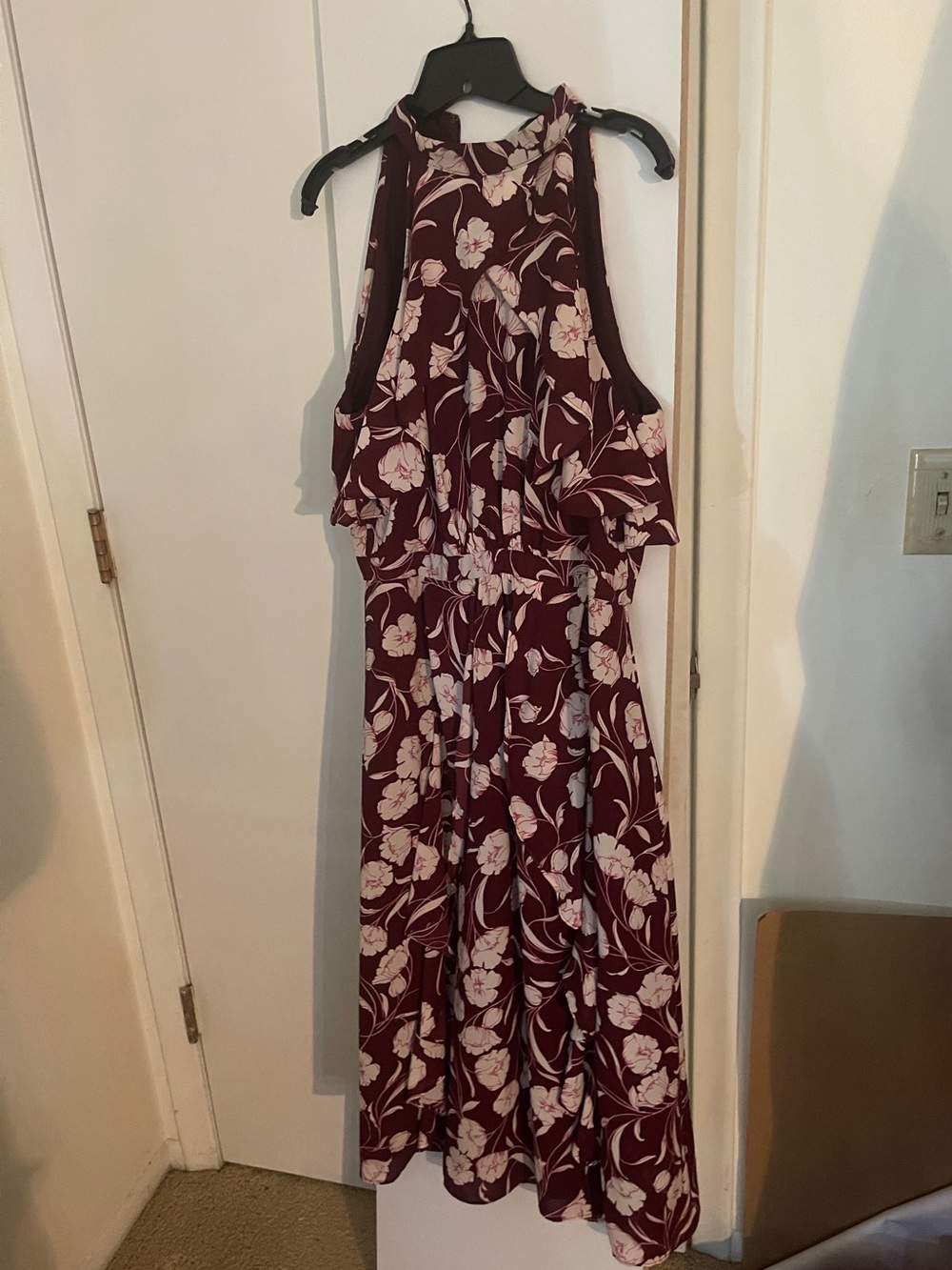 LC Lauren Conrad Burgundy Floral Halter Maxi Dress